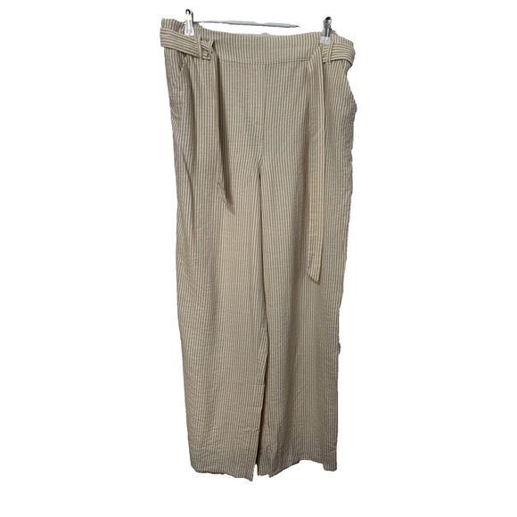 Maurices Tan White Striped Women's XL Flowy Wide Leg Baggy Pants Summer Spring - Picture 1 of 8